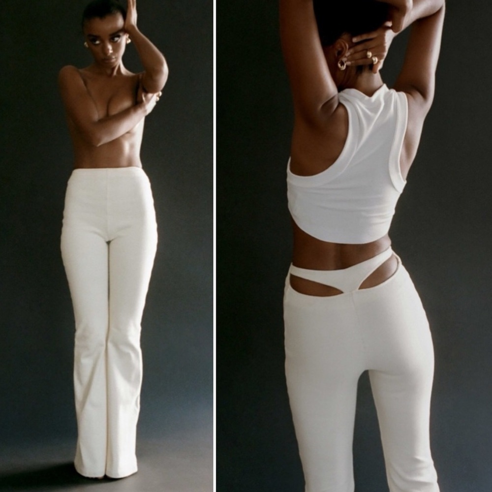 Subsurface NWT Hostess Pant Large Ivory stretch high waist flare‎ leg whale tail